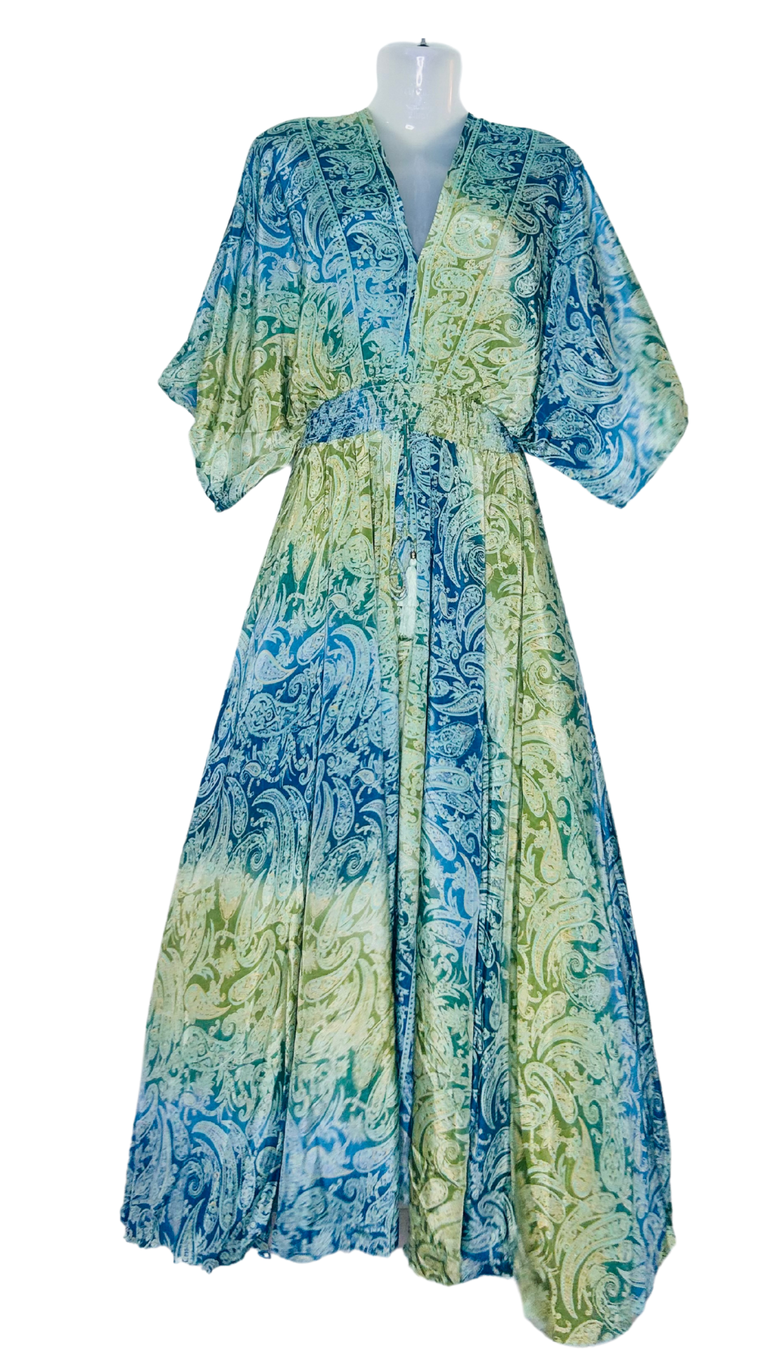 Silk Kaftan in Green & Blue Gradient – A Flowing Dream