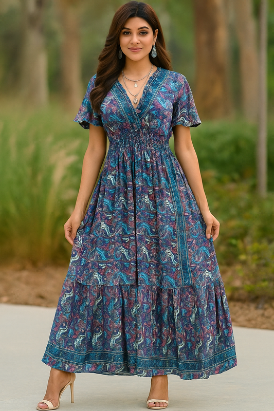 Twilight Bloom Art Silk Gown