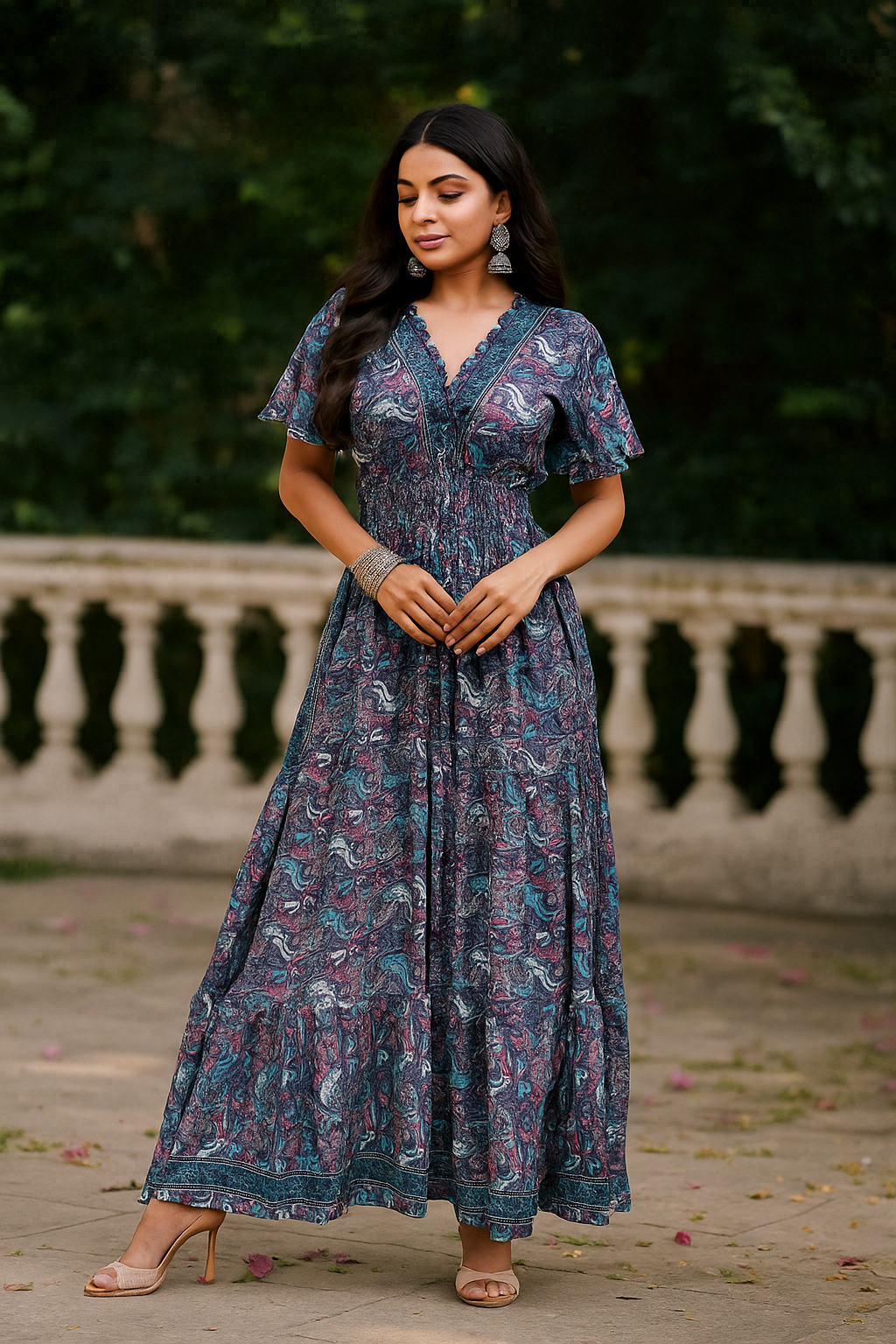 Twilight Bloom Art Silk Gown