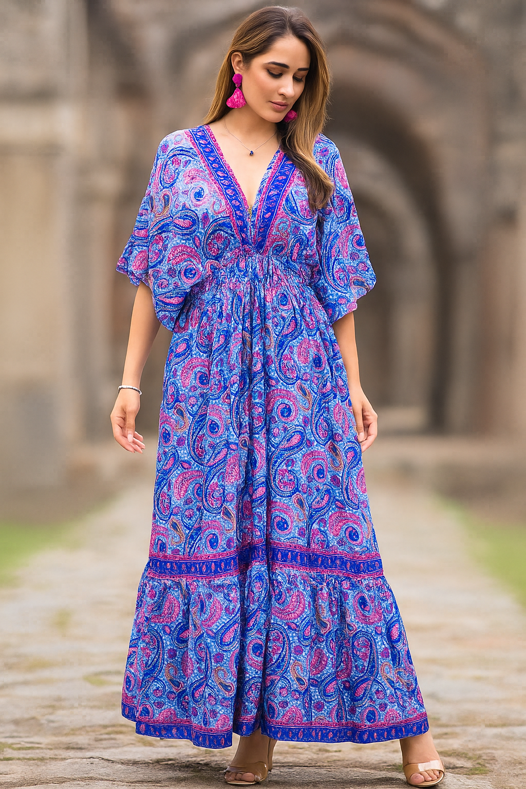 Indigo Bloom Kaftan Gown