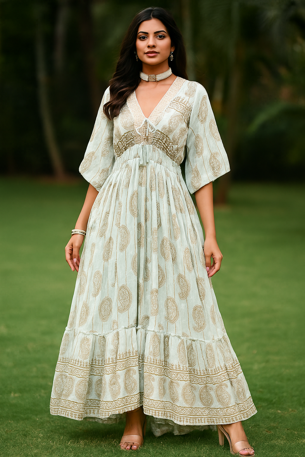 Pista Elegance – Ruffle Sleeve Cotton Dress