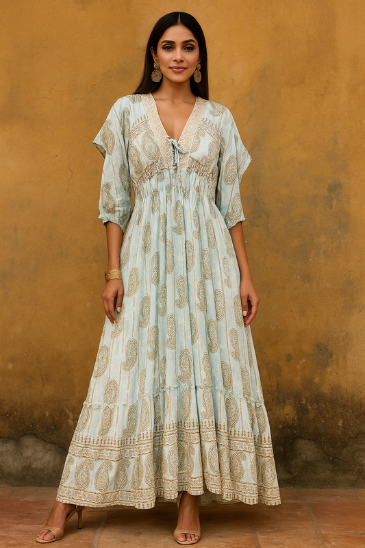 Pista Elegance – Ruffle Sleeve Cotton Dress