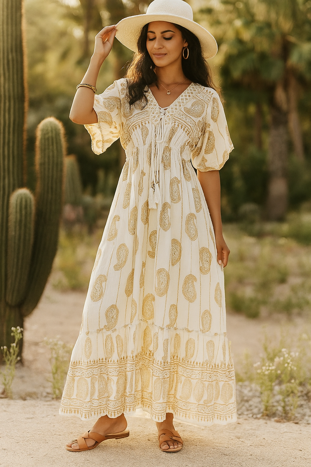 Ivory Gold Paisley Cotton Gown