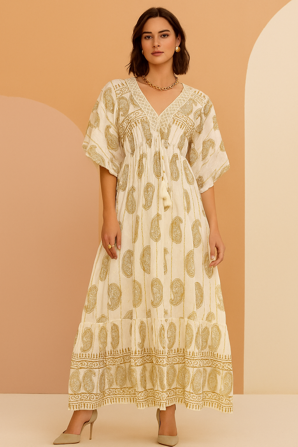 Ivory Gold Paisley Cotton Gown