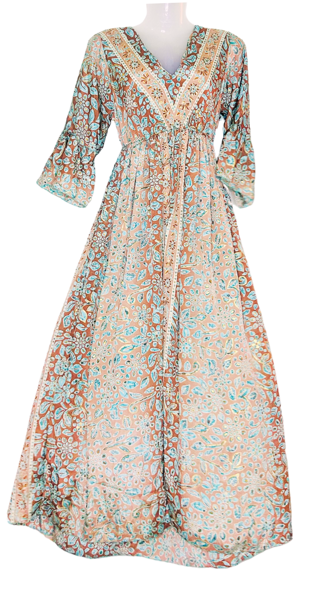 Brown & Green Silk Kaftan – Earthy Elegance & Effortless Flow