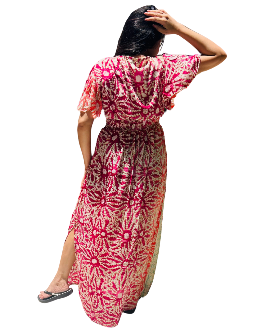 Grace in Every Thread – Indo-Western Bandhani Silk Gown with slit front and sides