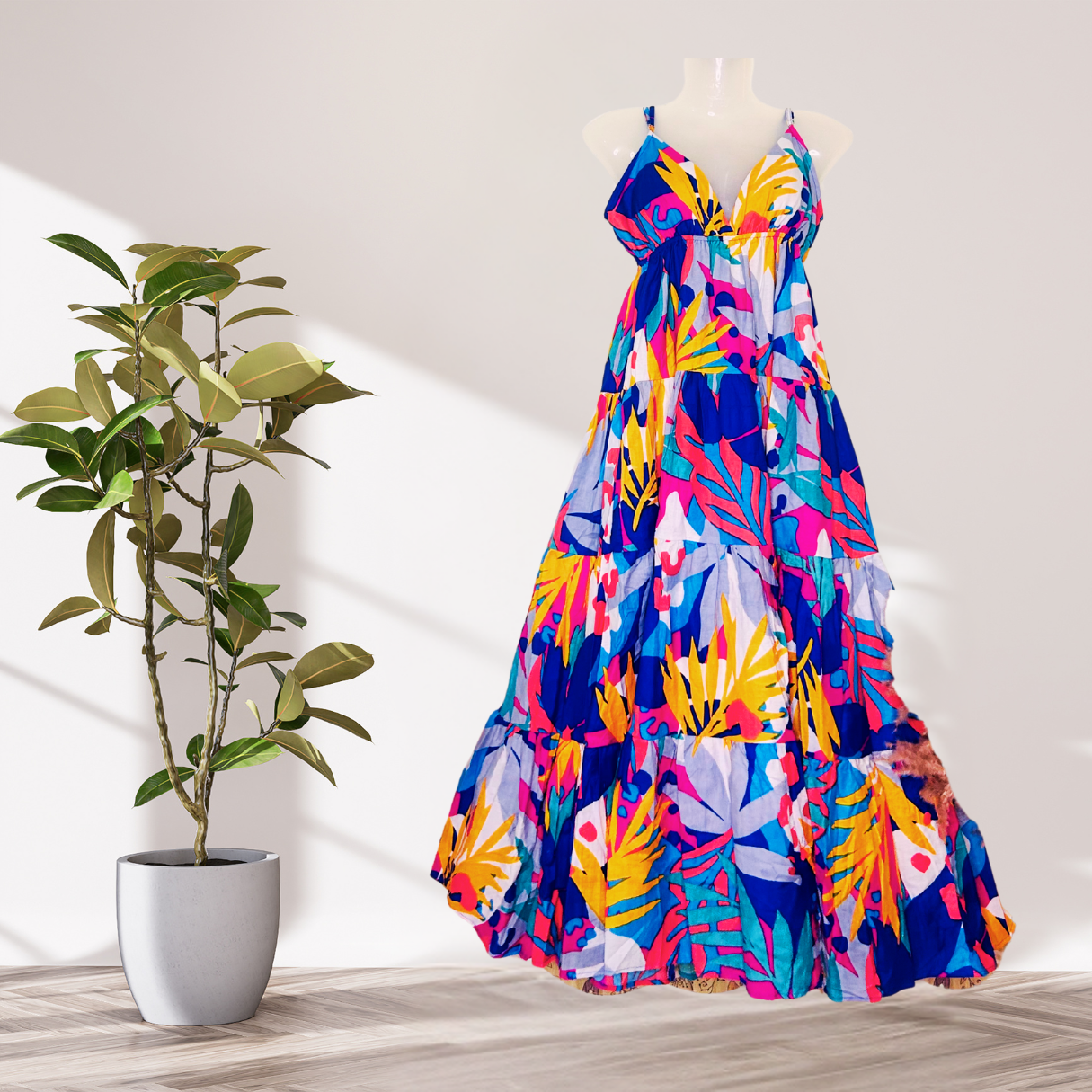 Rainbow Bliss Cotton Flare Dress – Multicolor with Back Strap