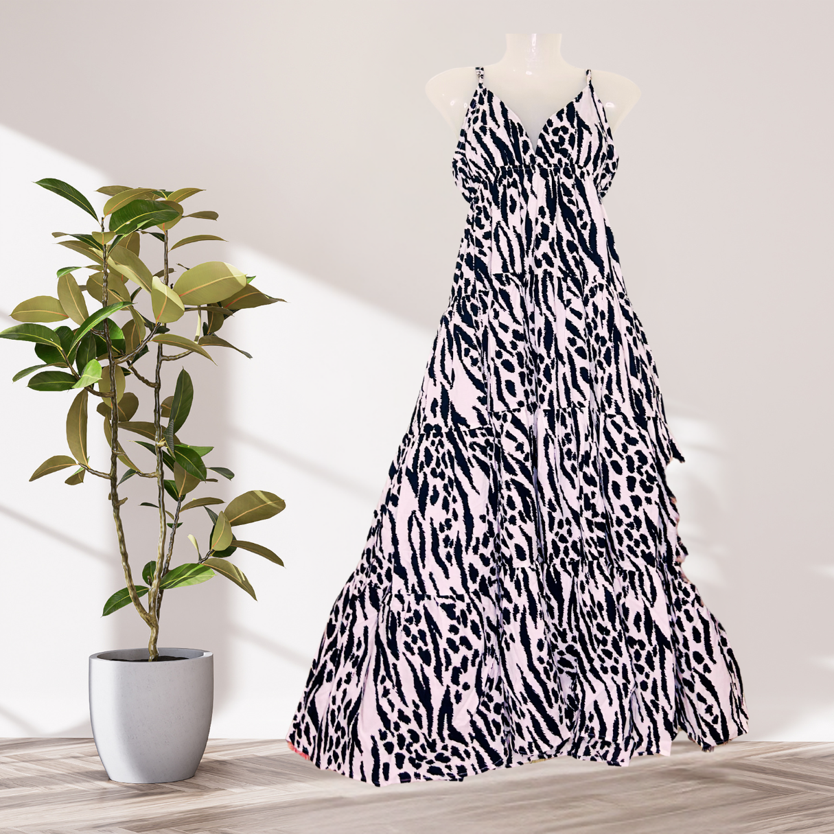 Wild Elegance Cotton Flare Dress – White with Black Cheetah Print