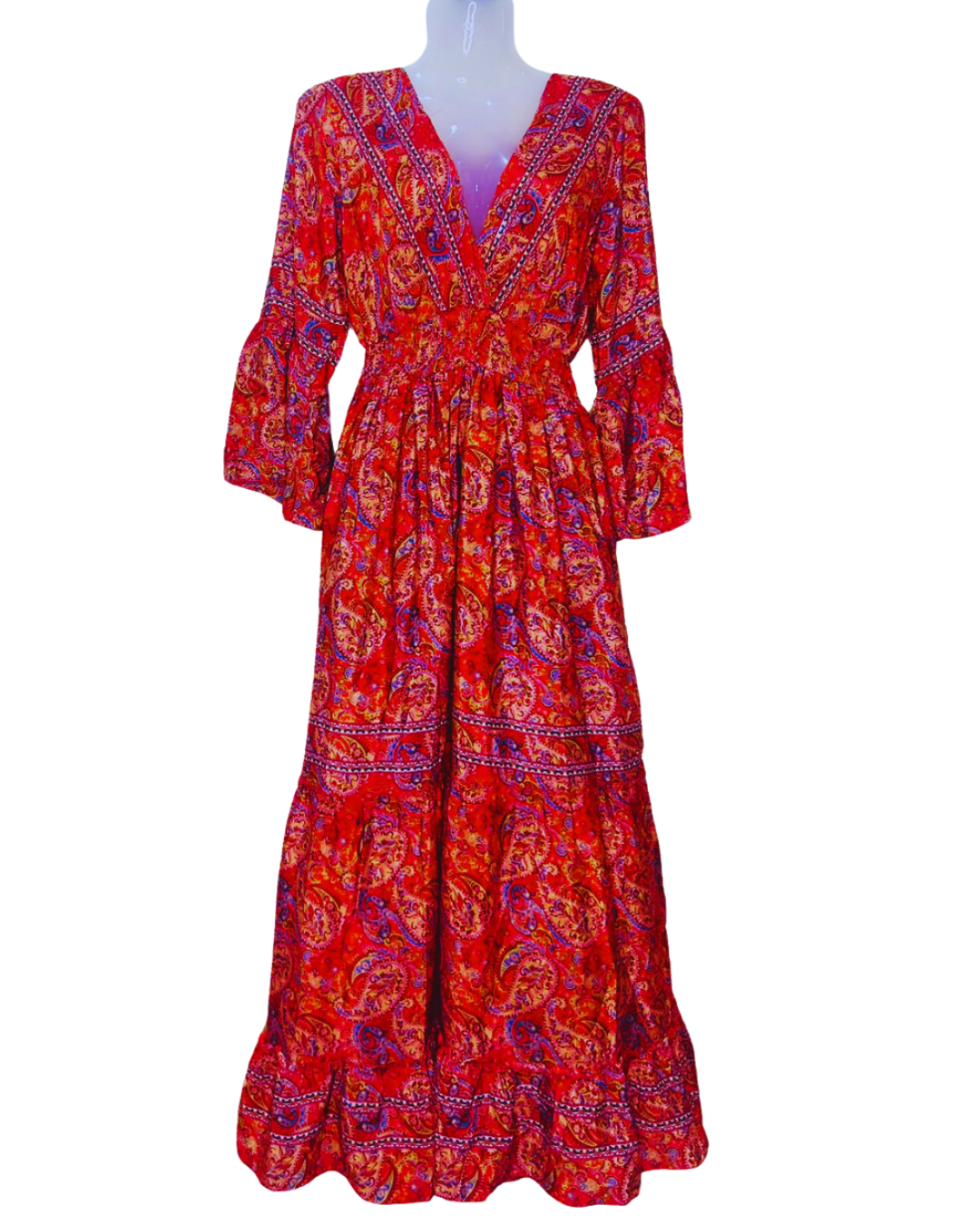 Flame Blossom Maxi Gown