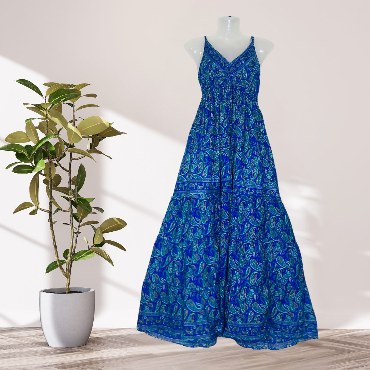 Love for Shades of Blue – Strappy Long Silk Dress