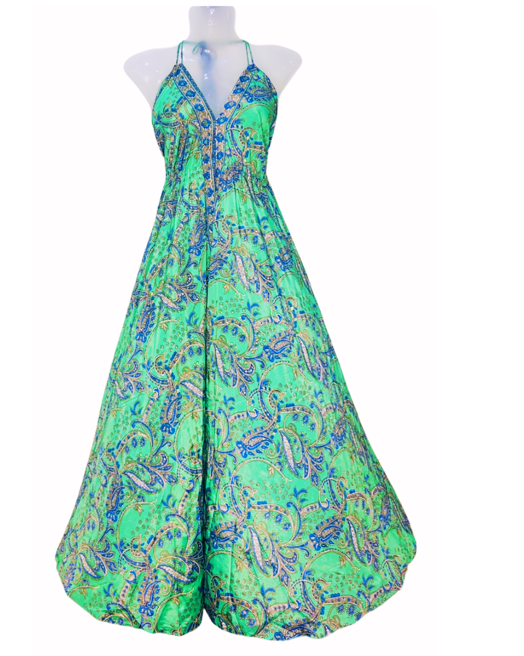 Emerald Bloom Paisley Halter Maxi