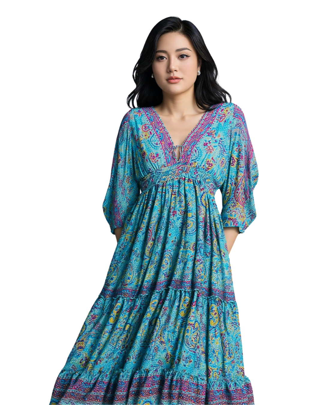 Turquoise Paisley Boho Maxi Gown