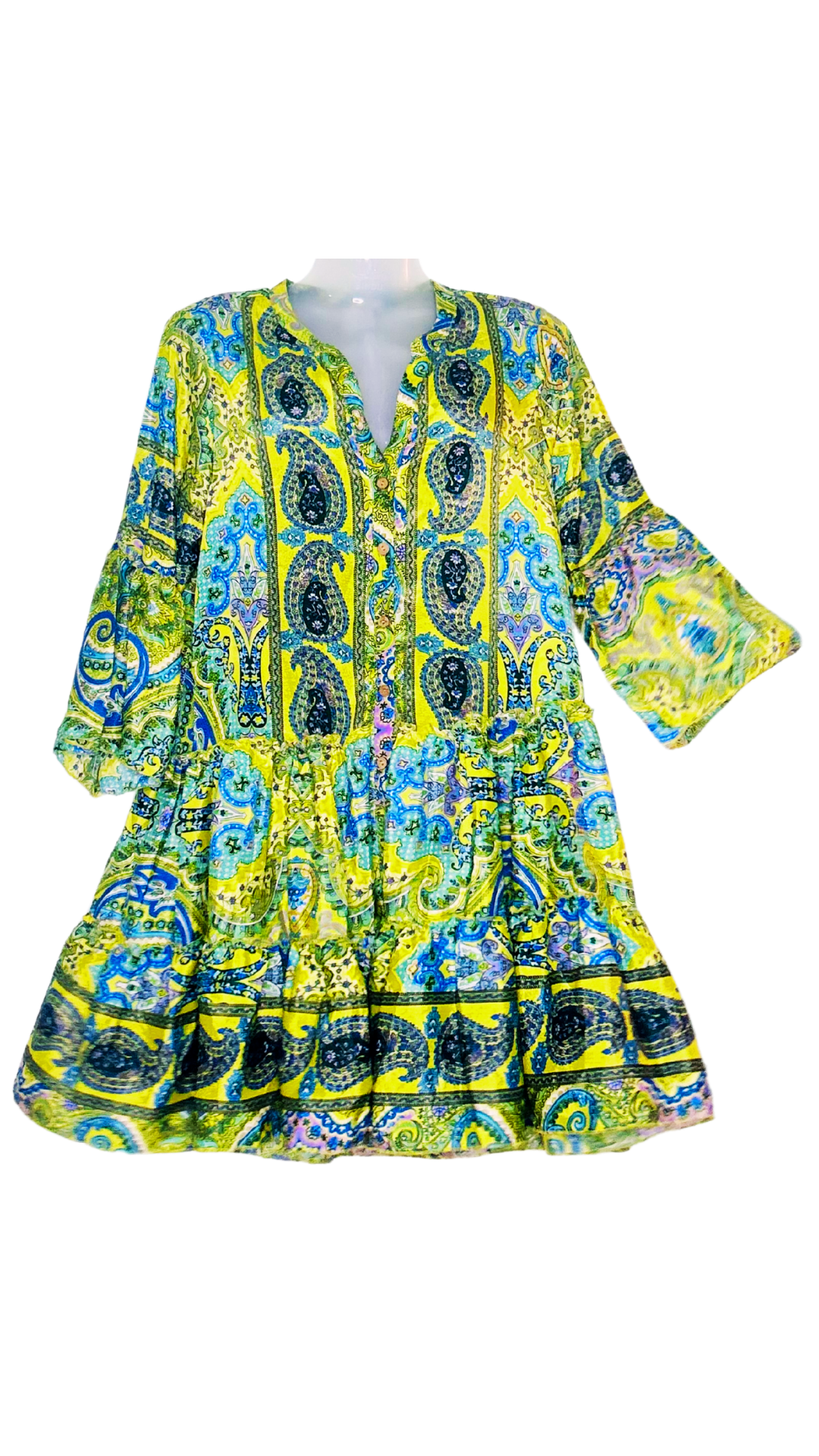 Sunlit Grace Short Jacket Dress – Lemon Yellow with Indian Print