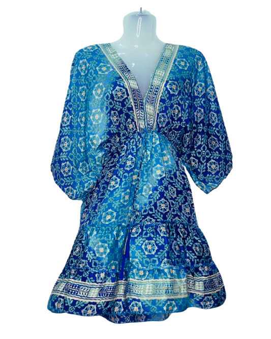 Azure Bloom Kaftan Dress