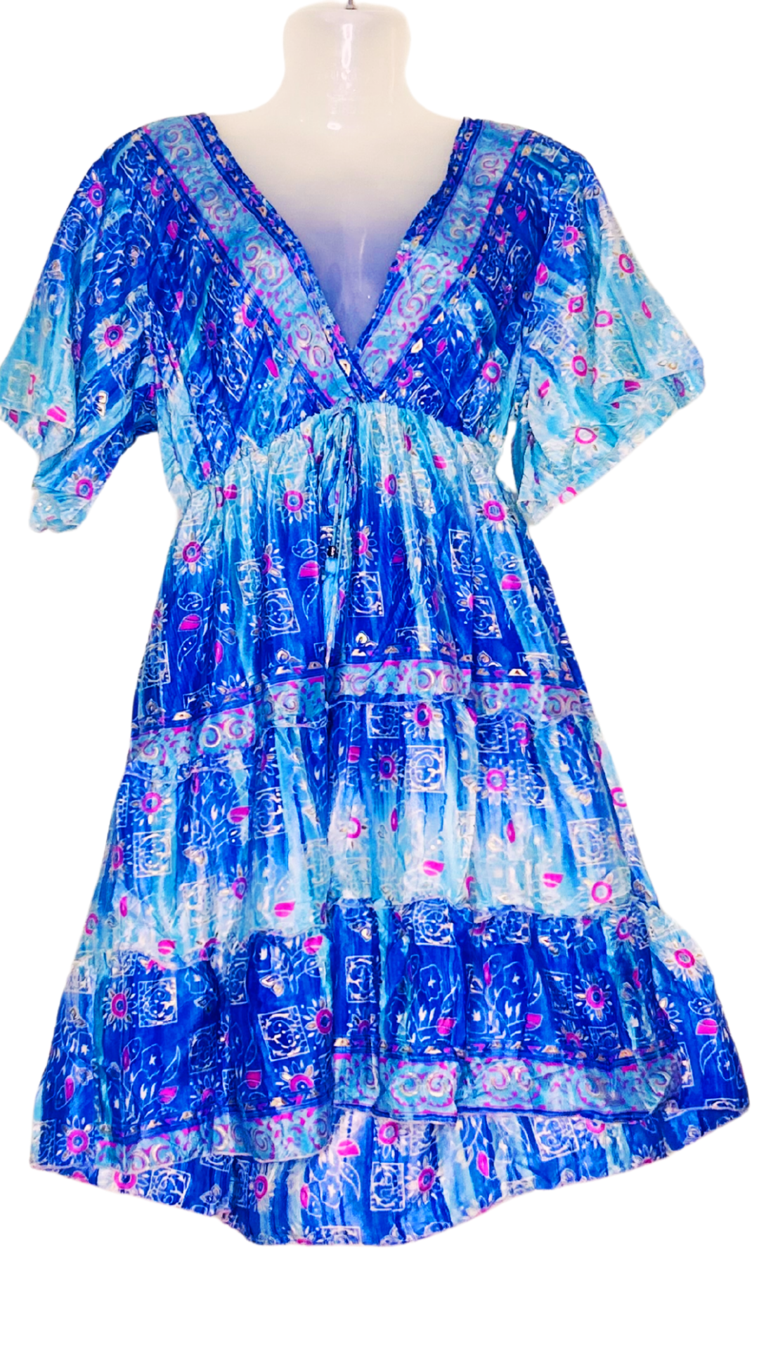 Ocean Breeze Short Silk Kaftan – Shades of Blue
