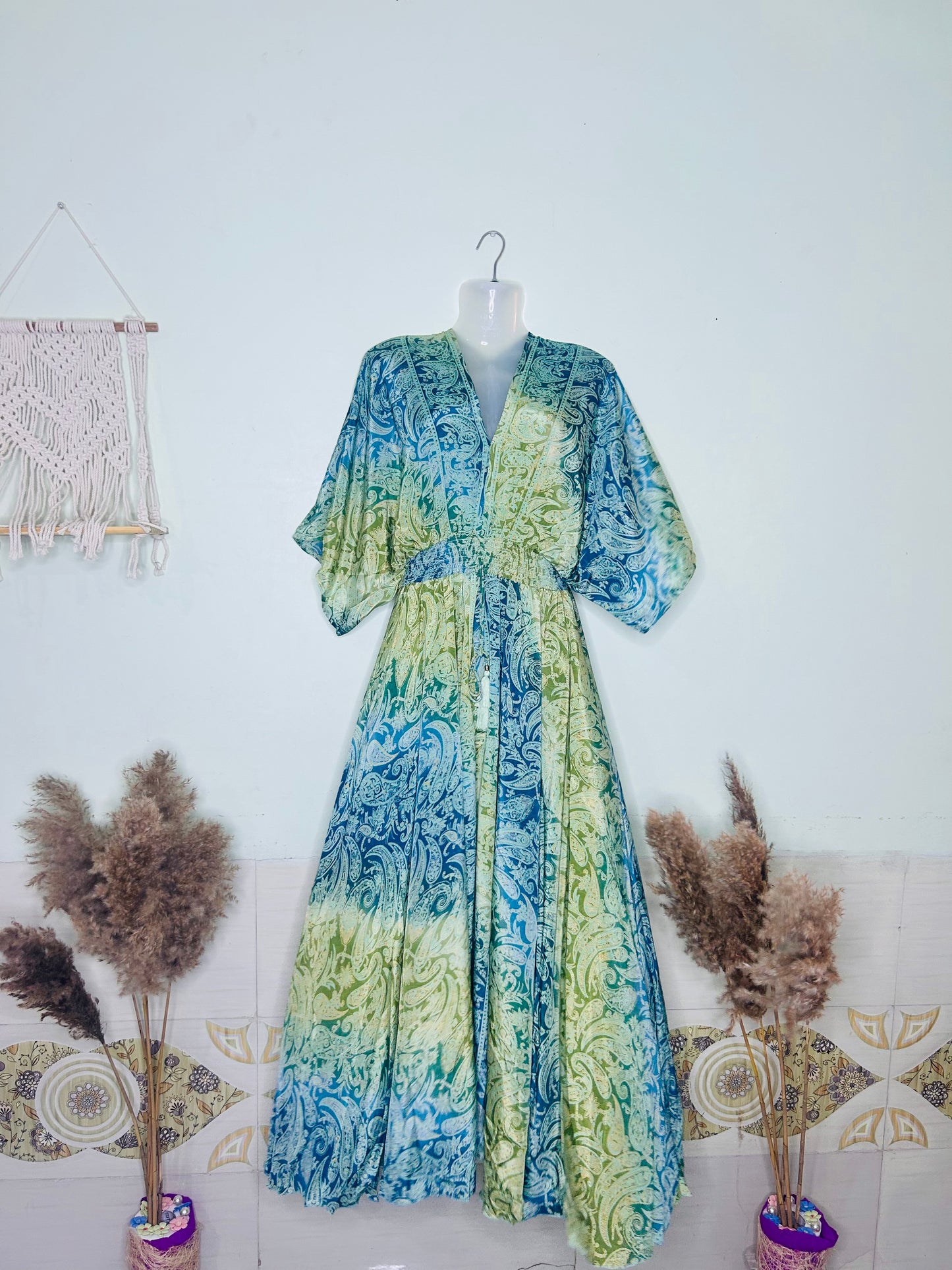 Silk Kaftan in Green & Blue Gradient – A Flowing Dream
