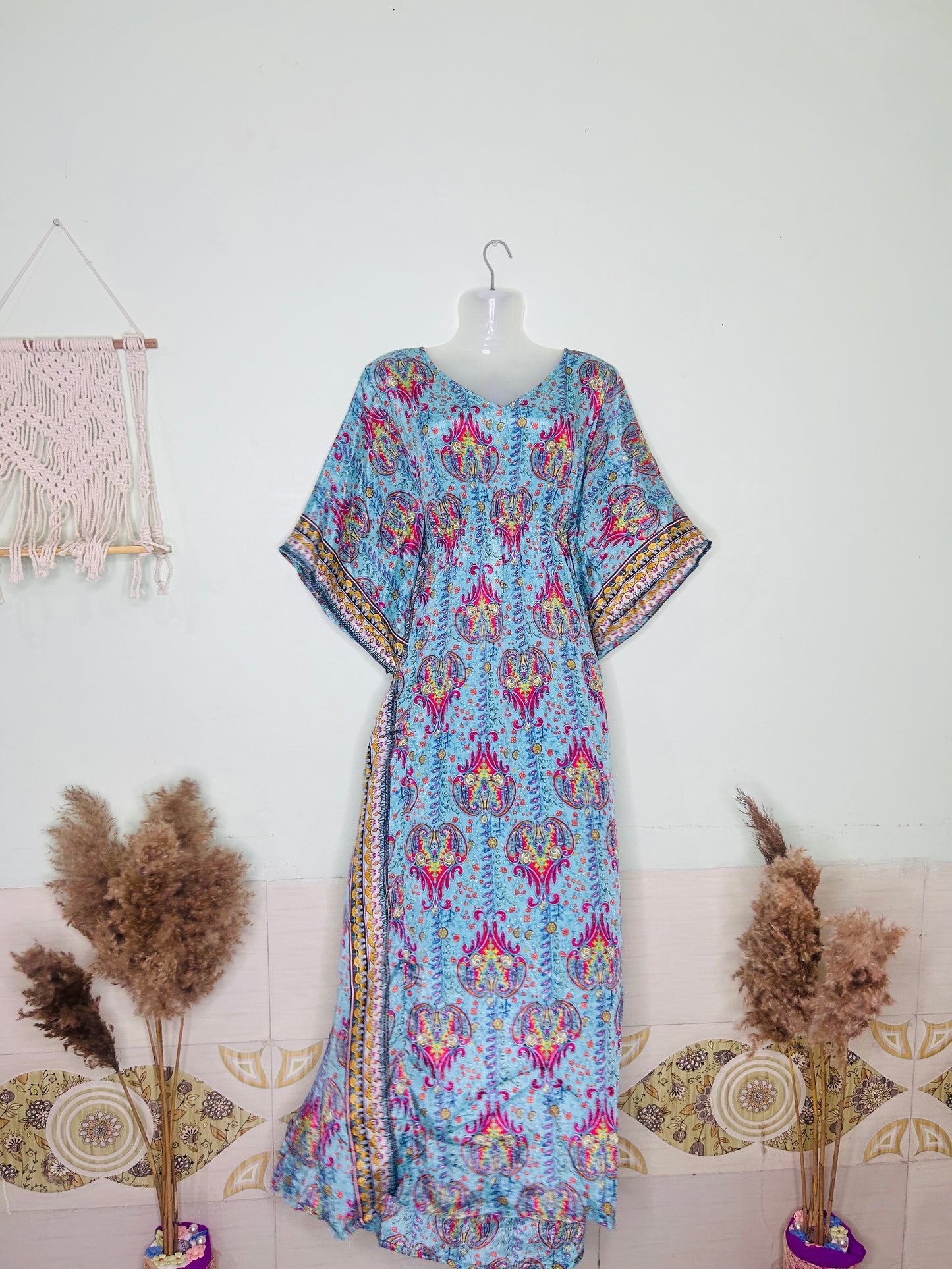Blue Silk Kaftan with Back Tie β Flowy Yet Flattering π
