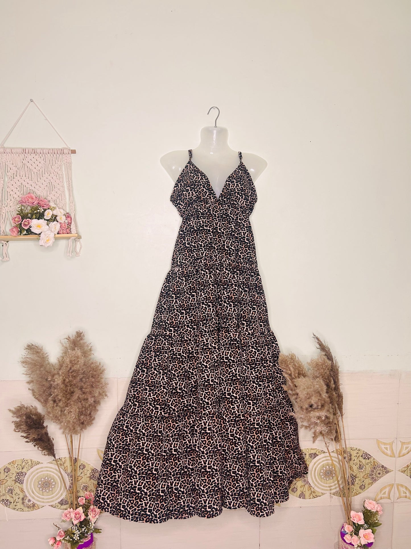 π Strappy Cotton Long Flare Dress β Cheetah Print βοΈ