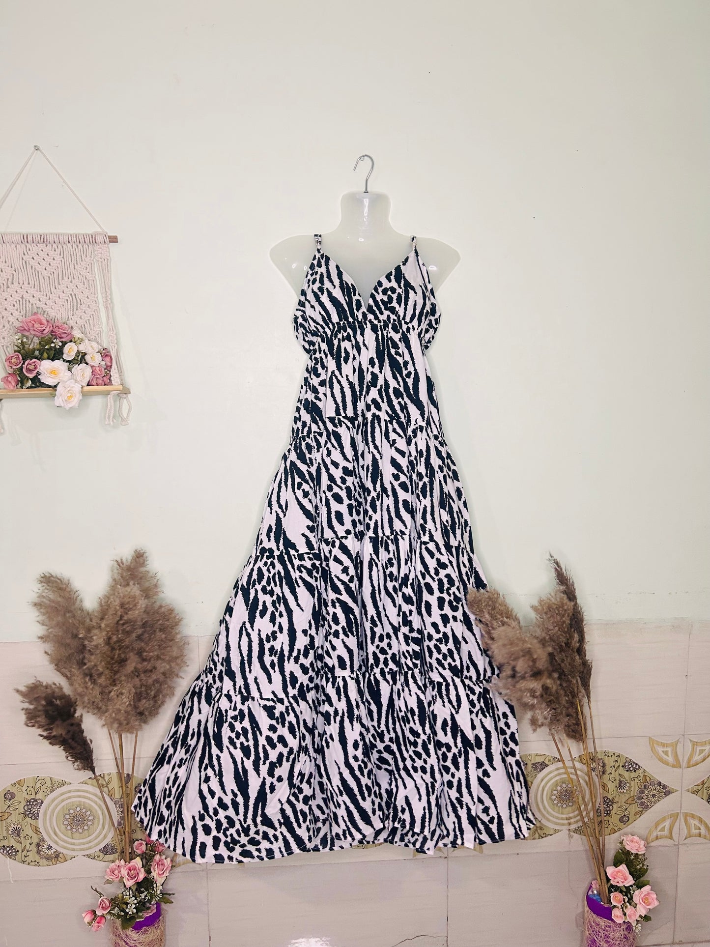Wild Elegance Cotton Flare Dress – White with Black Cheetah Print