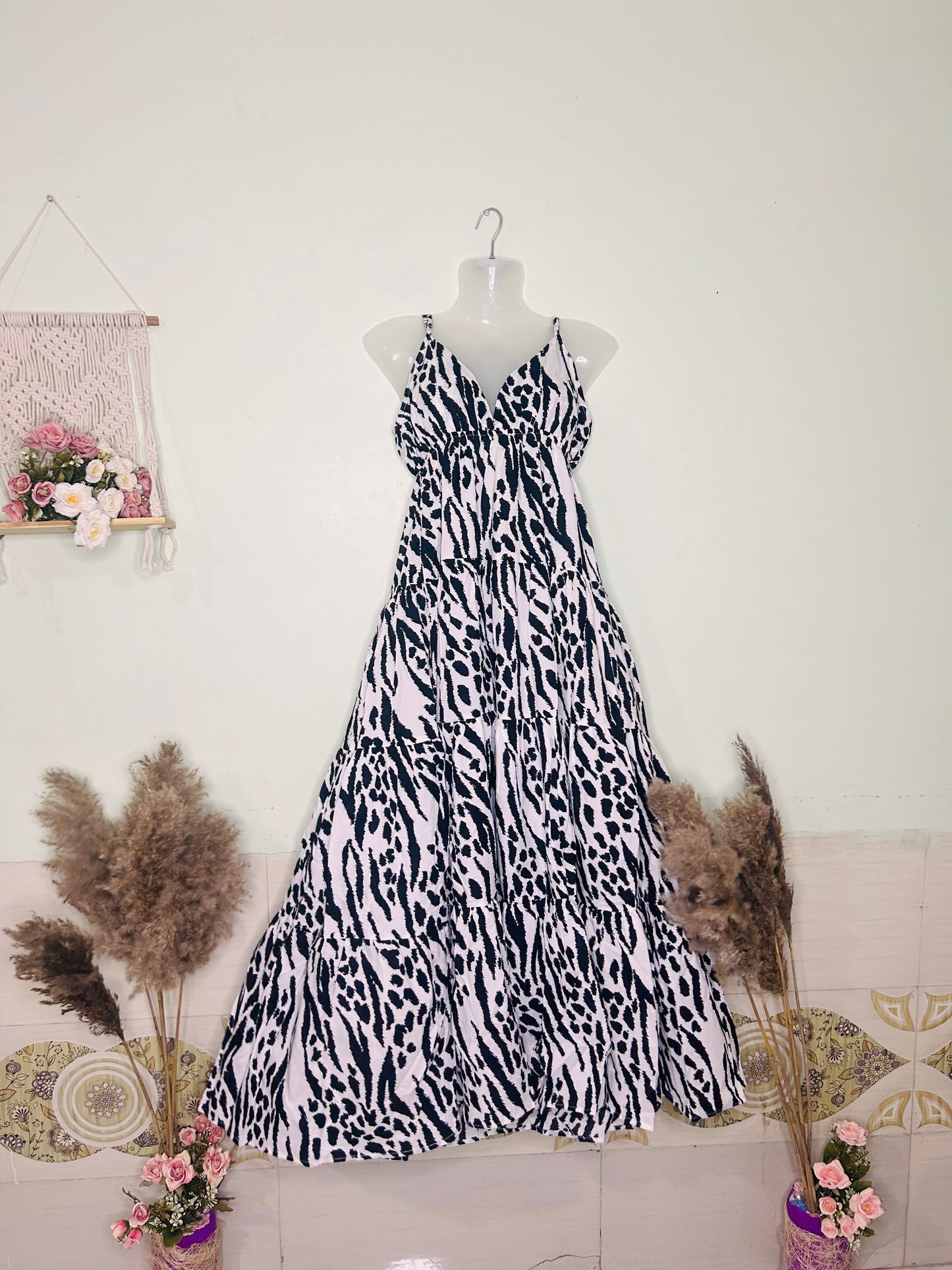 Wild Elegance Cotton Flare Dress – White with Black Cheetah Print
