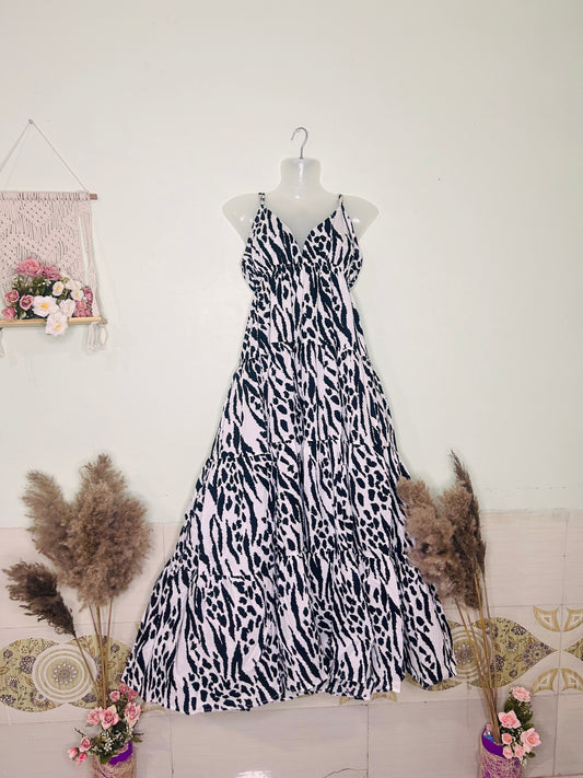 Wild Elegance Cotton Flare Dress – White with Black Cheetah Print