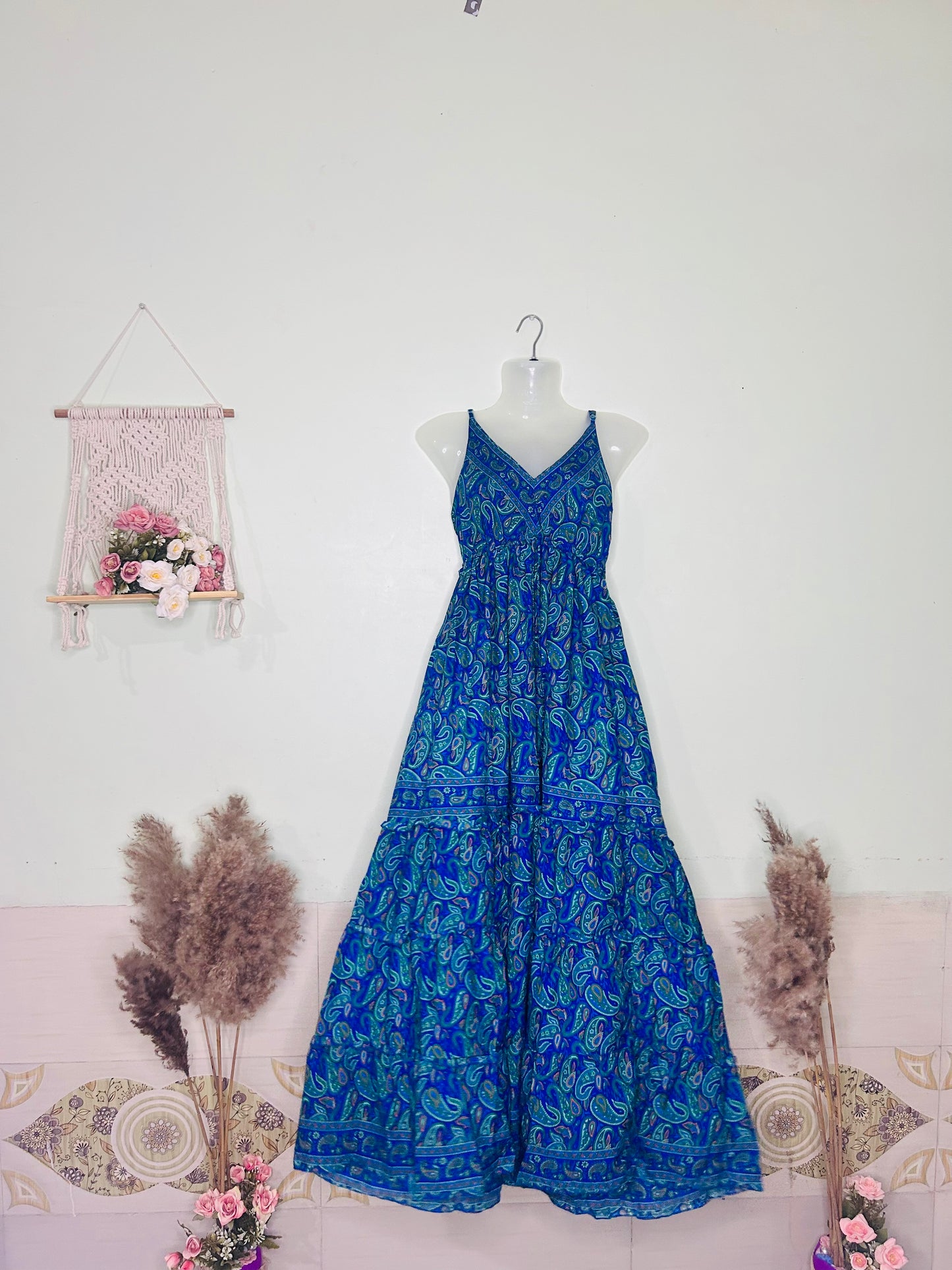 Love for Shades of Blue – Strappy Long Silk Dress