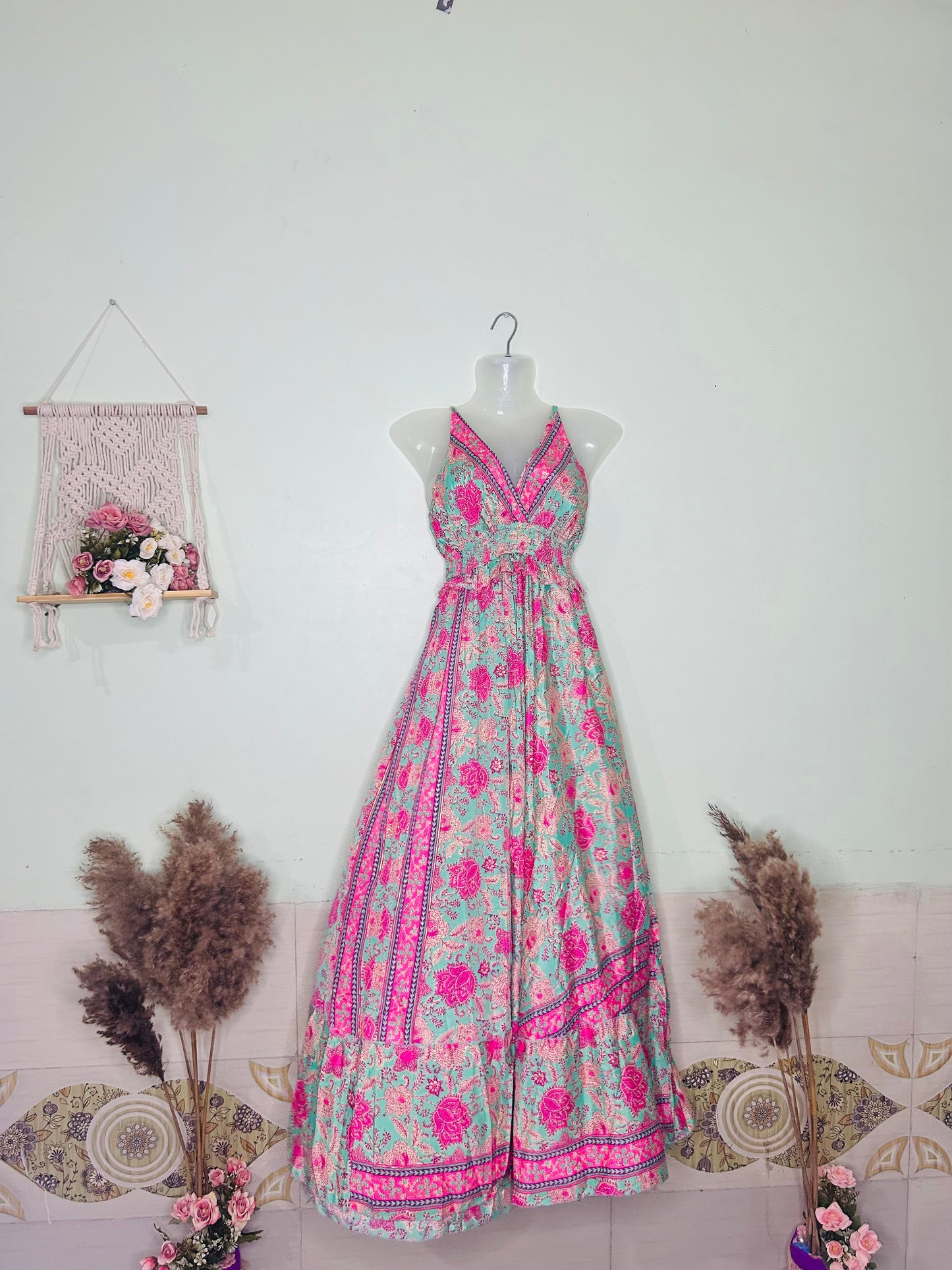 Confidence with Comfort – Pink Silk Strap Gown with Frill Waist