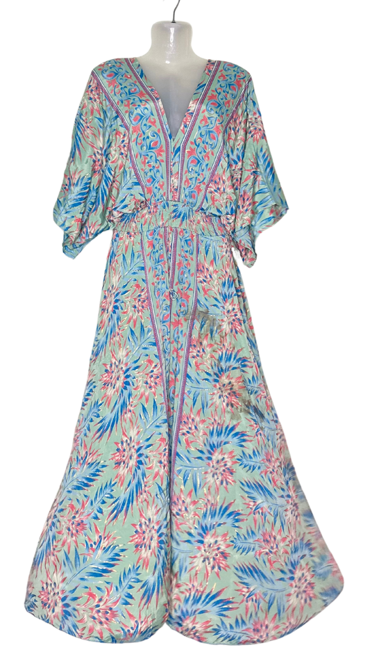Pastel Blue-Green Silk Kaftan – Soft, Chic & Effortless