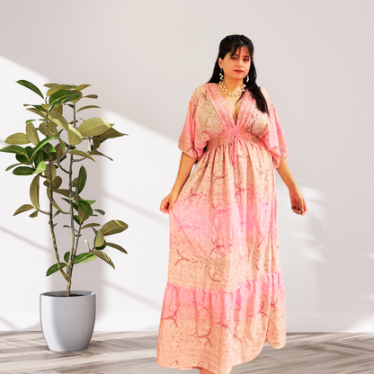 Blush Elegance Long Silk Kaftan – Pink Flowing Design