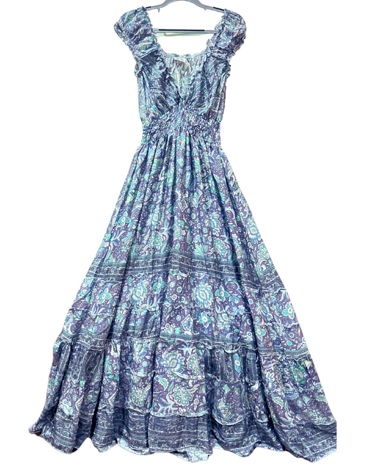 Icy Lavender Floral Ruffle Gown