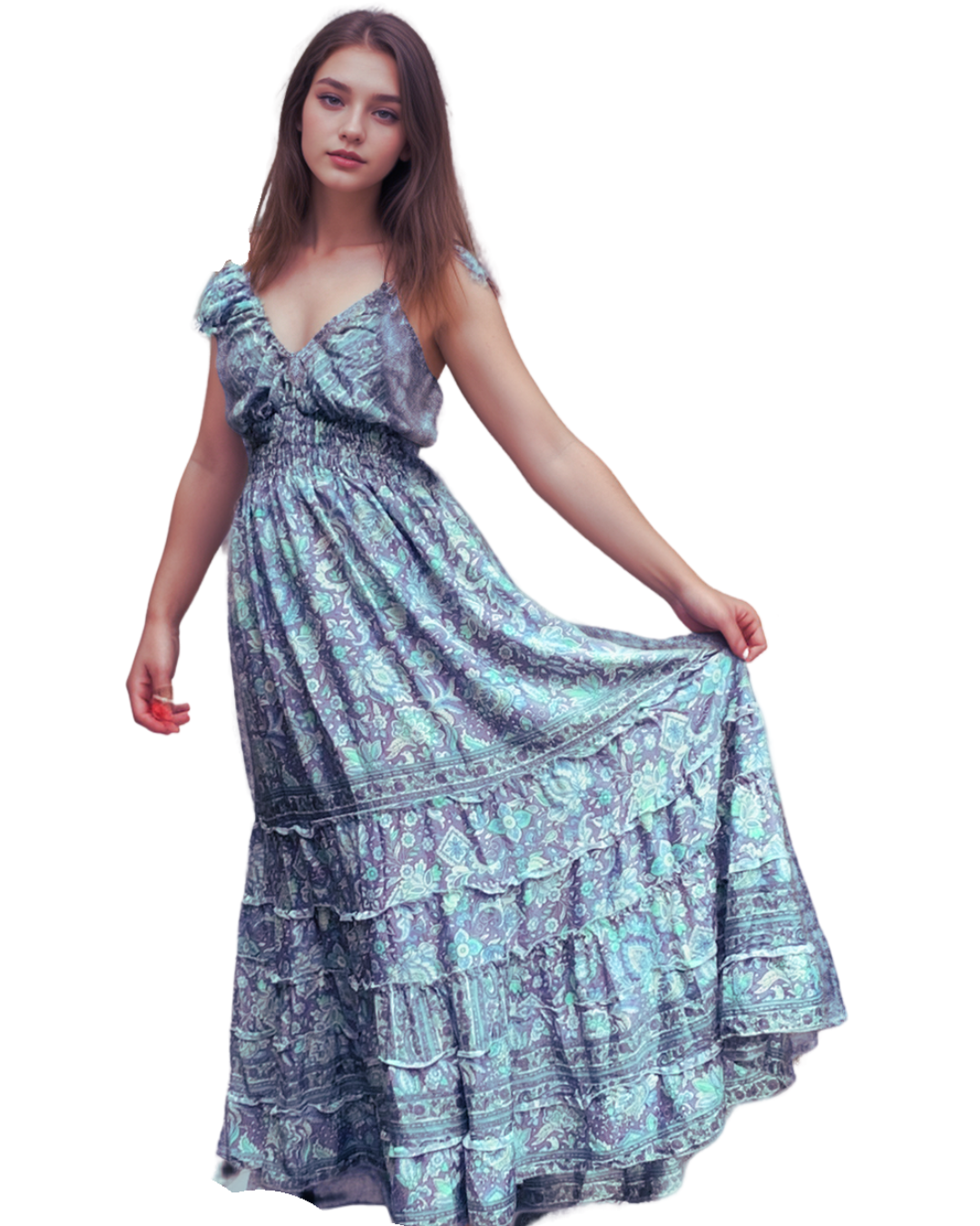 Icy Lavender Floral Ruffle Gown