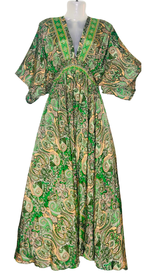 Emerald Green Silk Kaftan – Effortless Elegance
