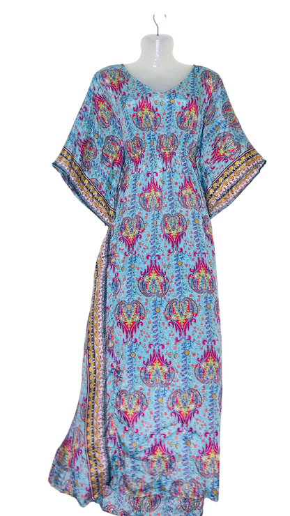 Blue Silk Kaftan with Back Tie – Flowy Yet Flattering 💙