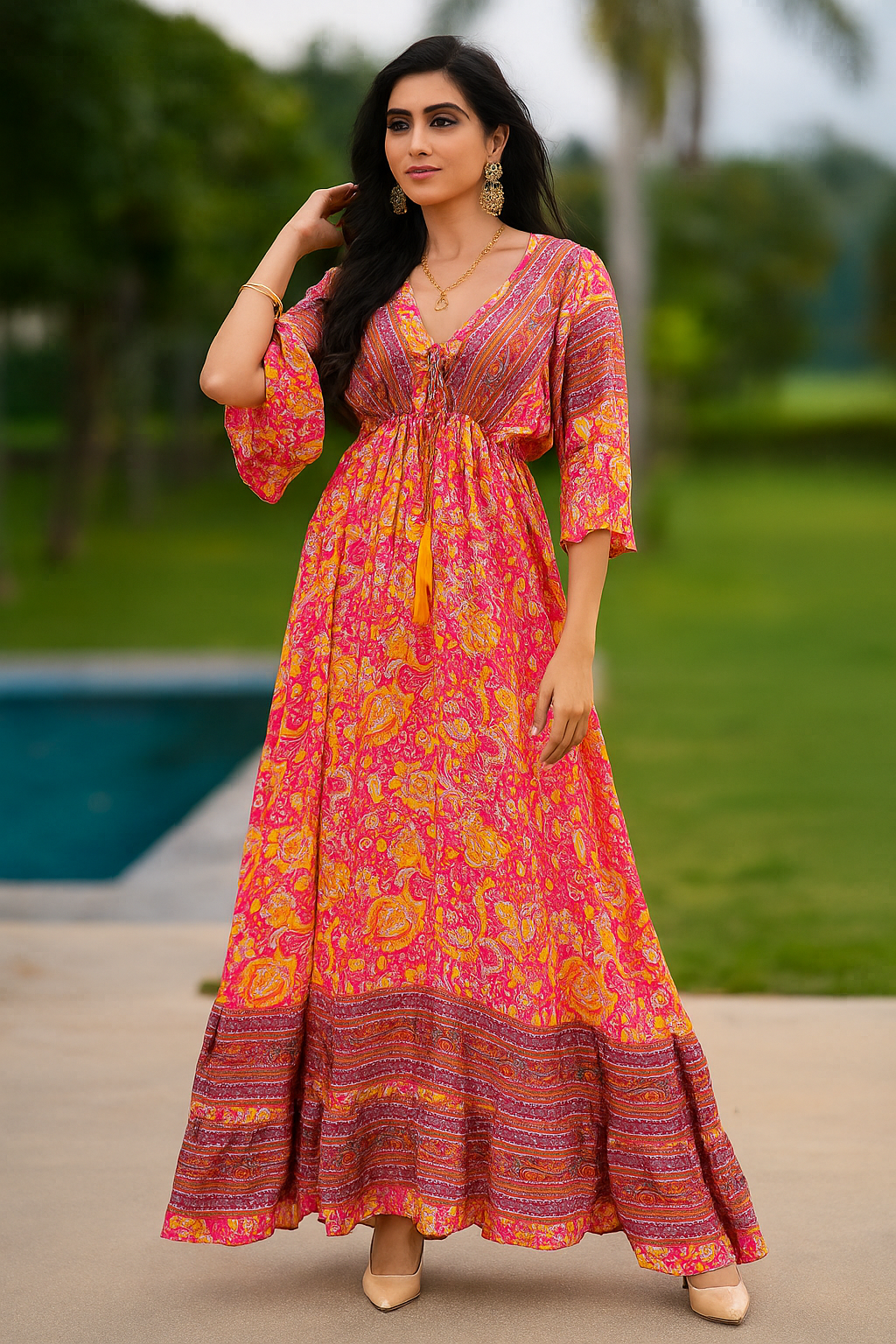 Sunset Bloom Kaftan Gown