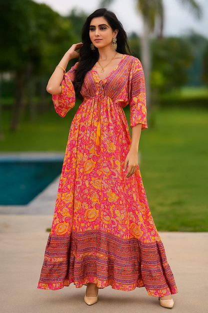 Sunset Bloom Kaftan Gown
