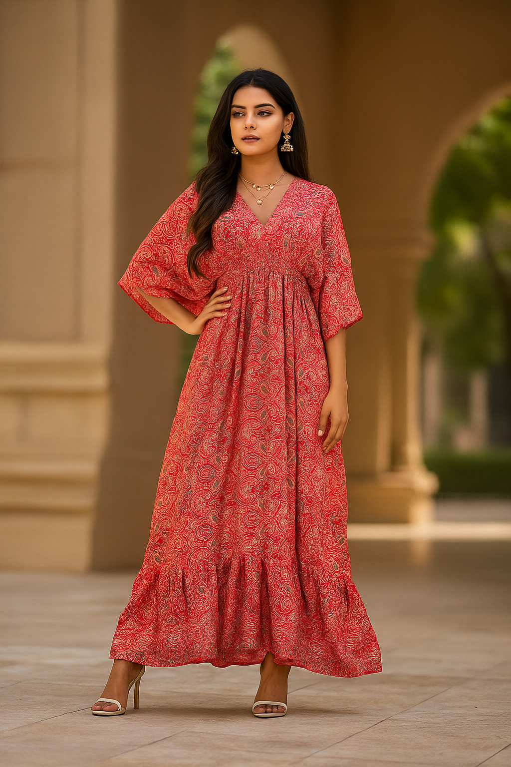 Blush Paisley Silk Gown