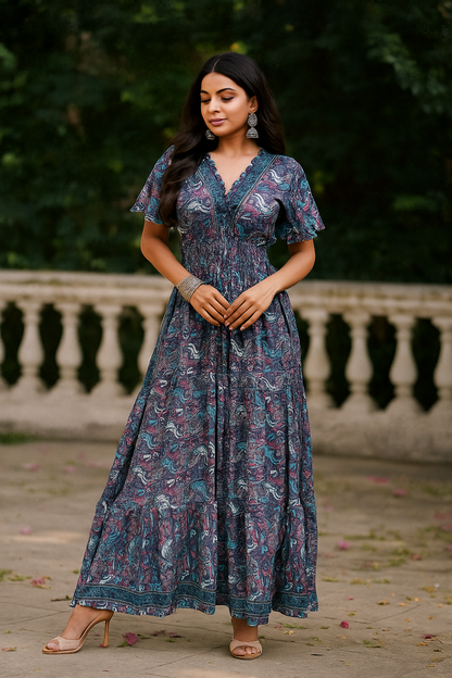 Twilight Bloom Art Silk Gown