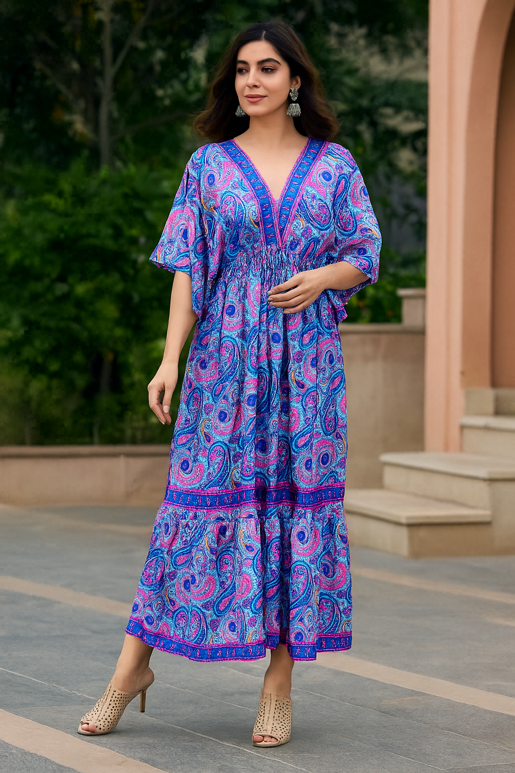Indigo Bloom Kaftan Gown
