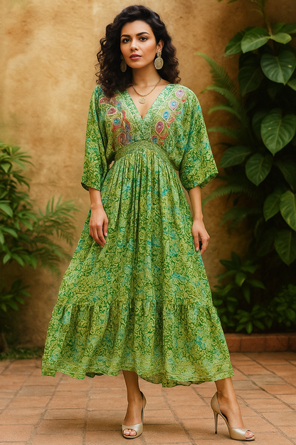 Fresh Grass Green Kaftan Gown