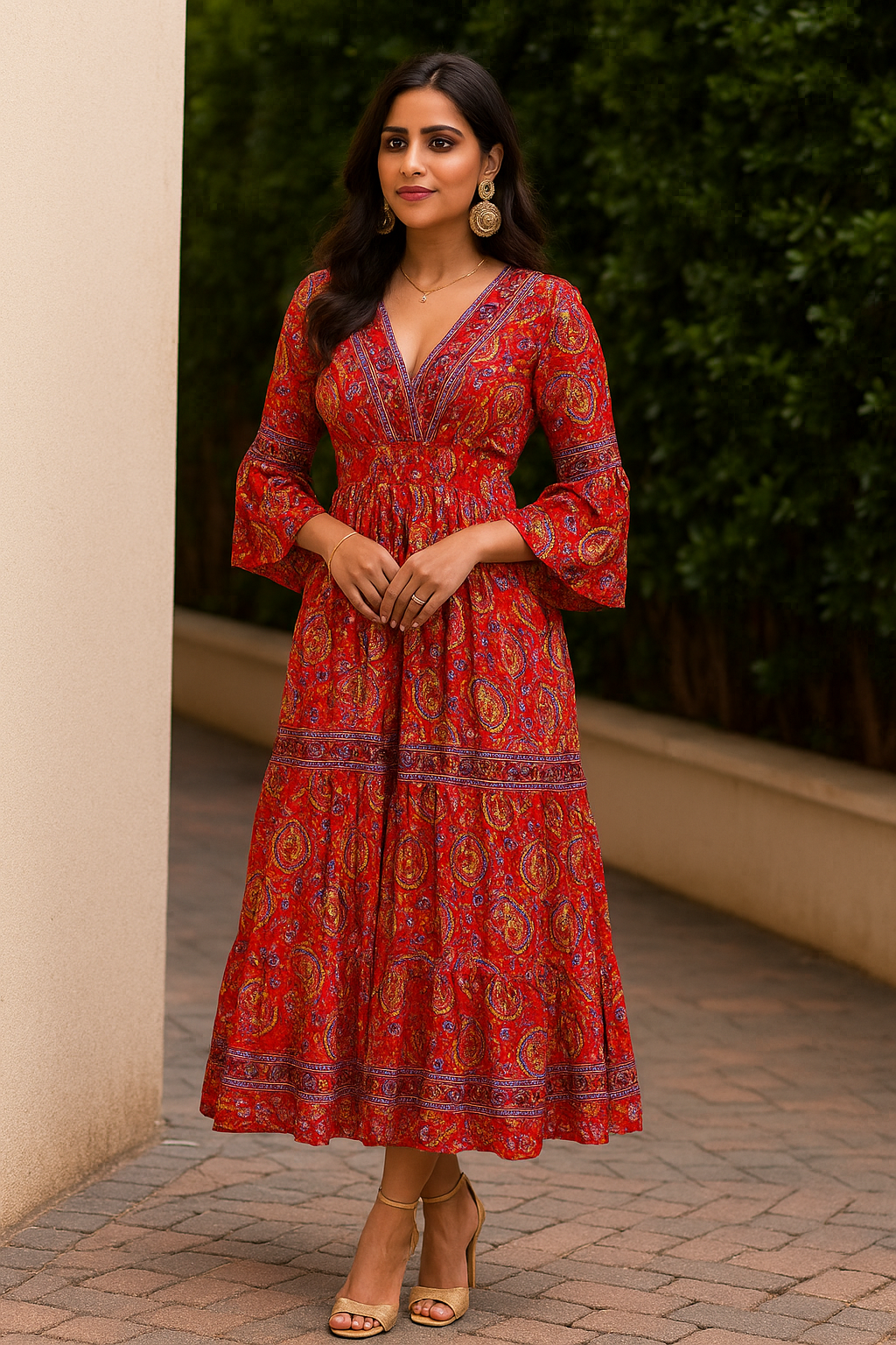 Flame Blossom Maxi Gown