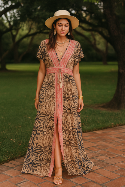 Botanica Brown Slit Gown