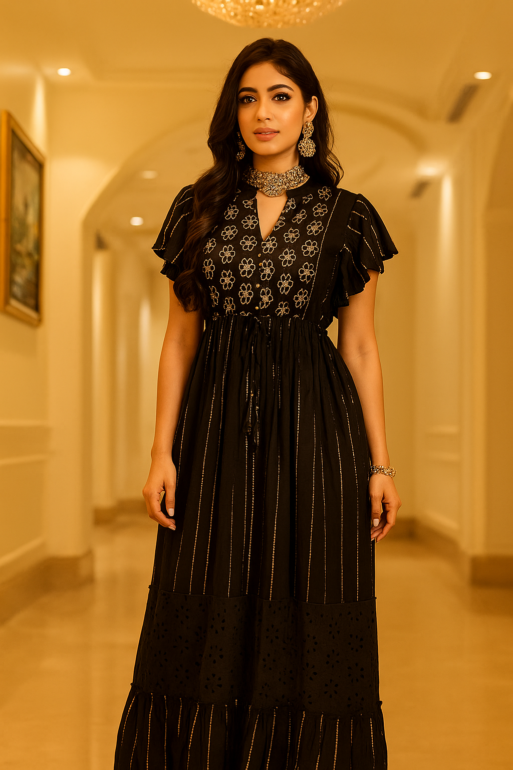 Ziya Midnight Embroidered Gown