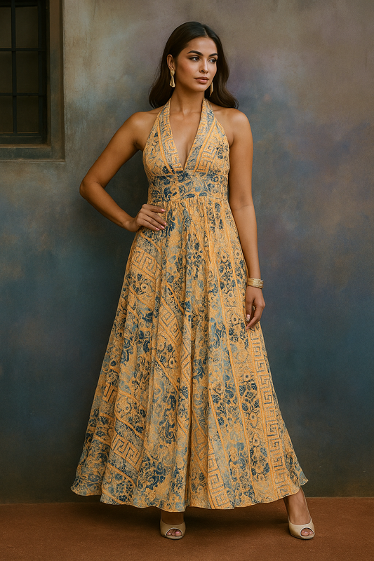 Sunset Gold Halter Gown