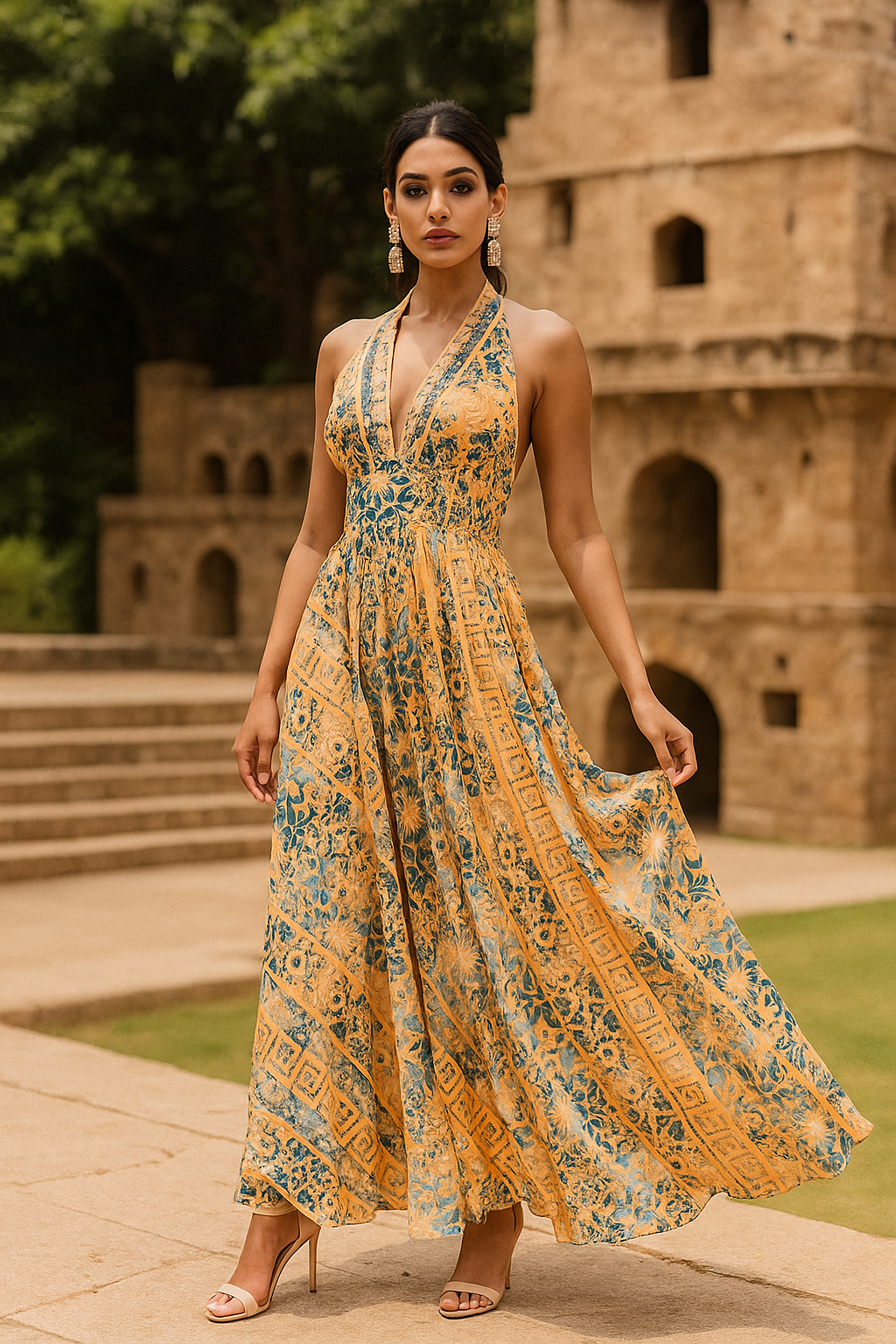 Sunset Gold Halter Gown