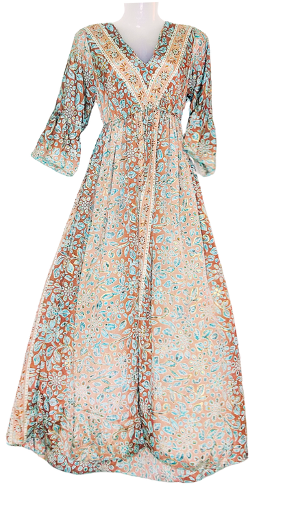 Brown & Green Silk Kaftan – Earthy Elegance & Effortless Flow