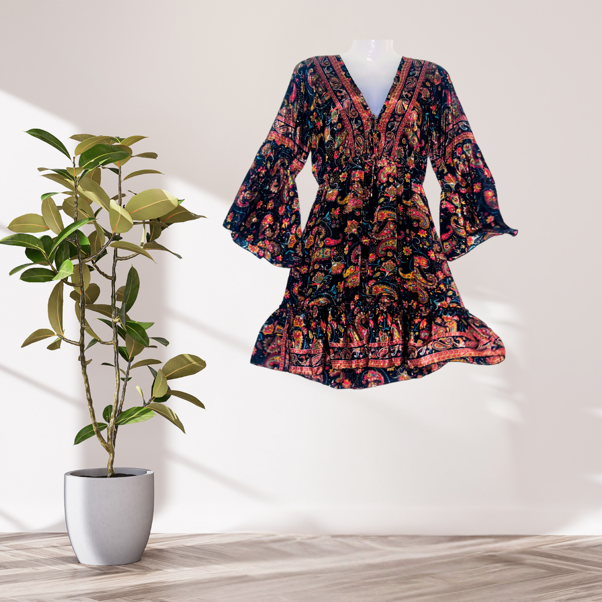 Elegant Confidence Silk Dress – Dark Brown with Long Sleeves & Dori