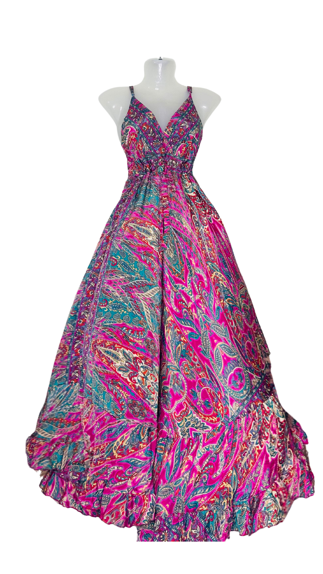 Halter neck beach boho Dark Pink Flare gown