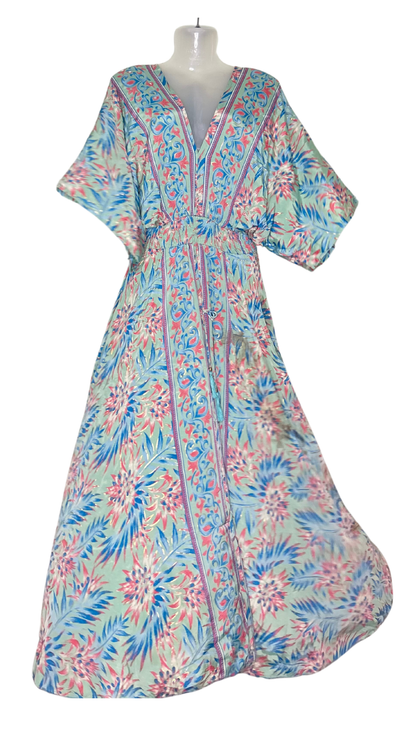 Pastel Blue-Green Silk Kaftan – Soft, Chic & Effortless