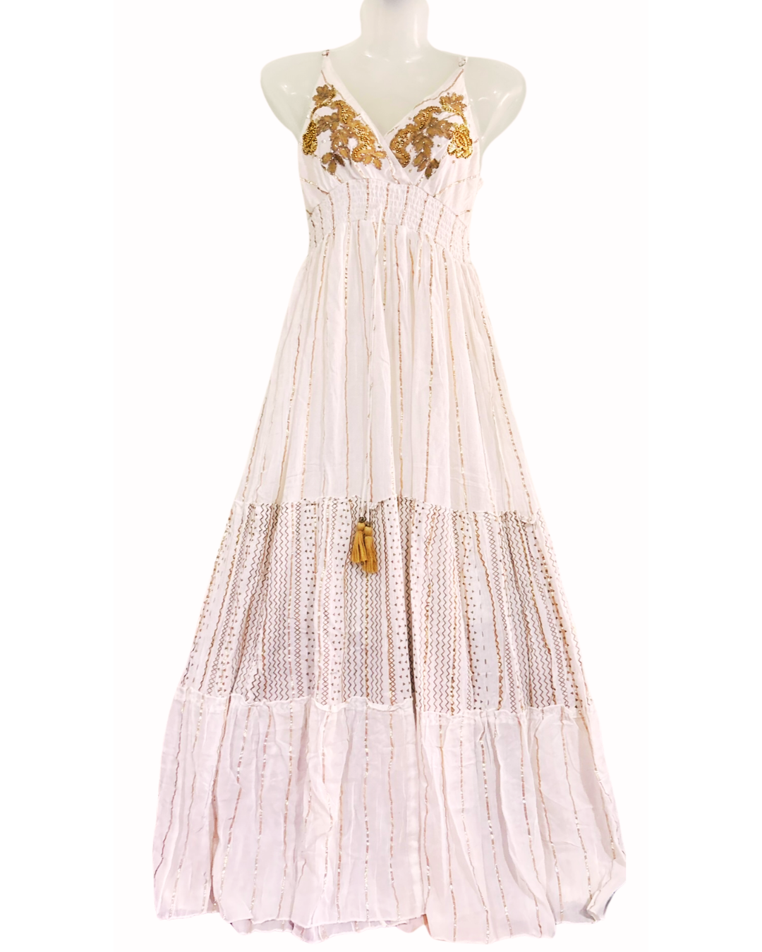 Ivory Elegance – Beaded Cotton Strap Gown