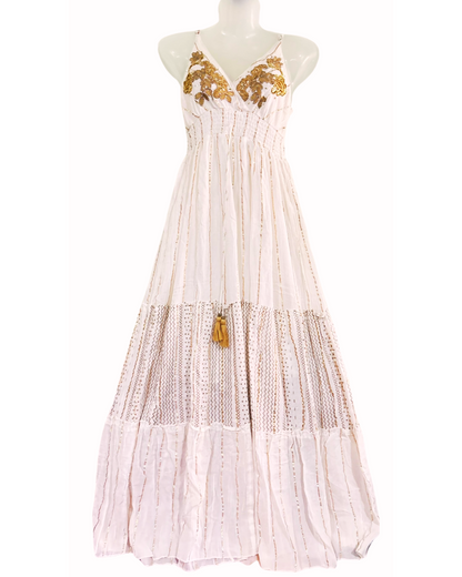 Ivory Elegance – Beaded Cotton Strap Gown